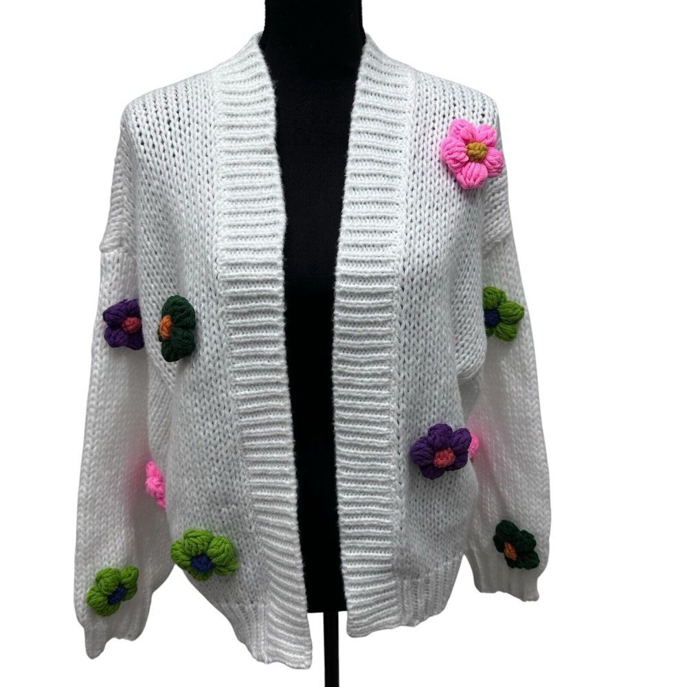 NWT By Anthropologie The Susannah 3-D Flower Cardigan Sweater One Size White